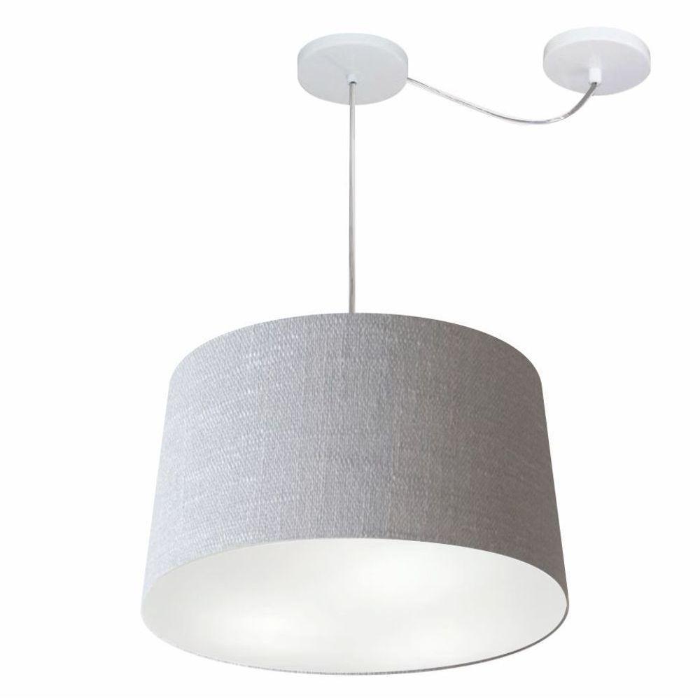 Lustre Pendente Cone Com Desvio De Centro Vivare Md-4277 Cúpula Em Tecido 40x45cm - Bivolt Rustico-cinza 127/220v - 1