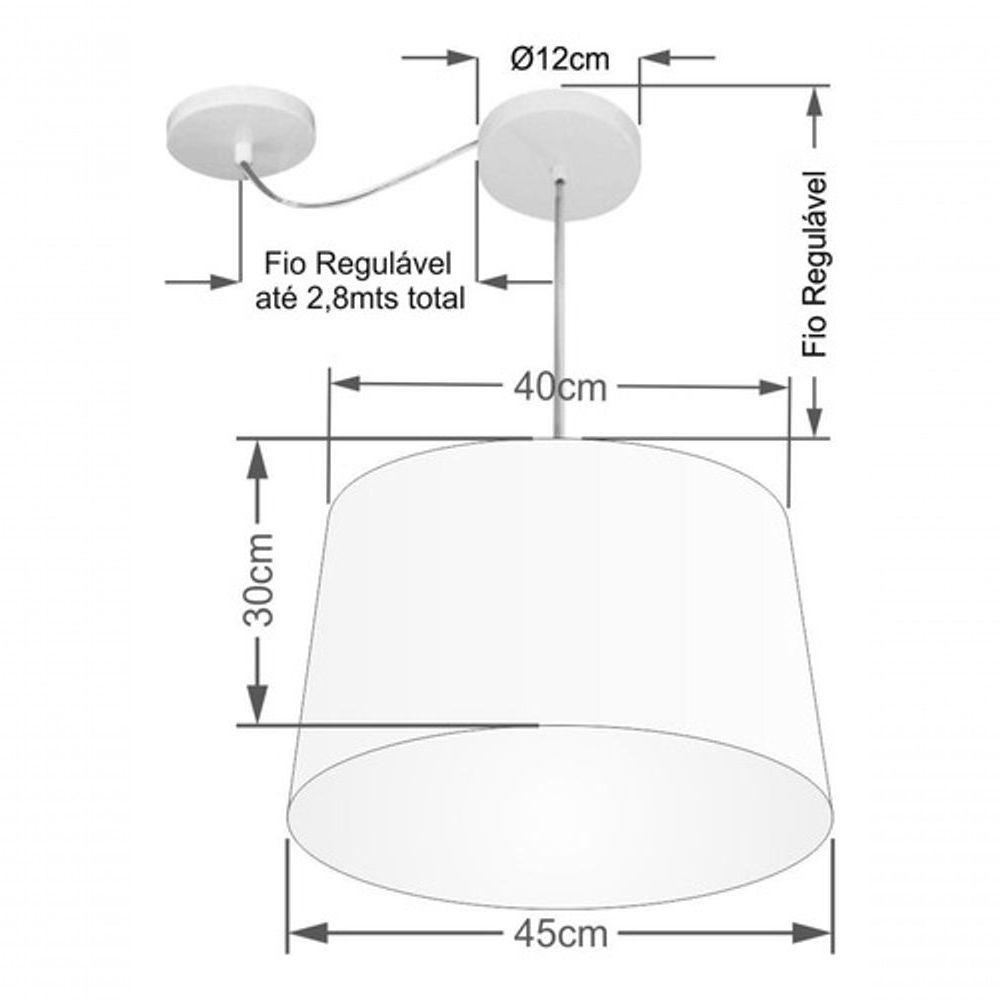 Lustre Pendente Cone Com Desvio De Centro Vivare Md-4277 Cúpula Em Tecido 40x45cm - Bivolt Rustico-cinza 127/220v - 4