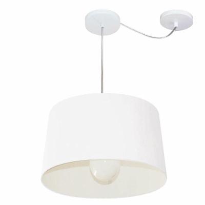 Lustre Pendente Cone Com Desvio De Centro Vivare Md-4275 Cúpula Em Tecido 40x45cm - Bivolt Branco 127/220v