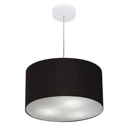 Lustre Pendente Cilíndrico Vivare Md-4244 Cúpula Em Tecido 40x25cm - Bivolt Preto 127/220v