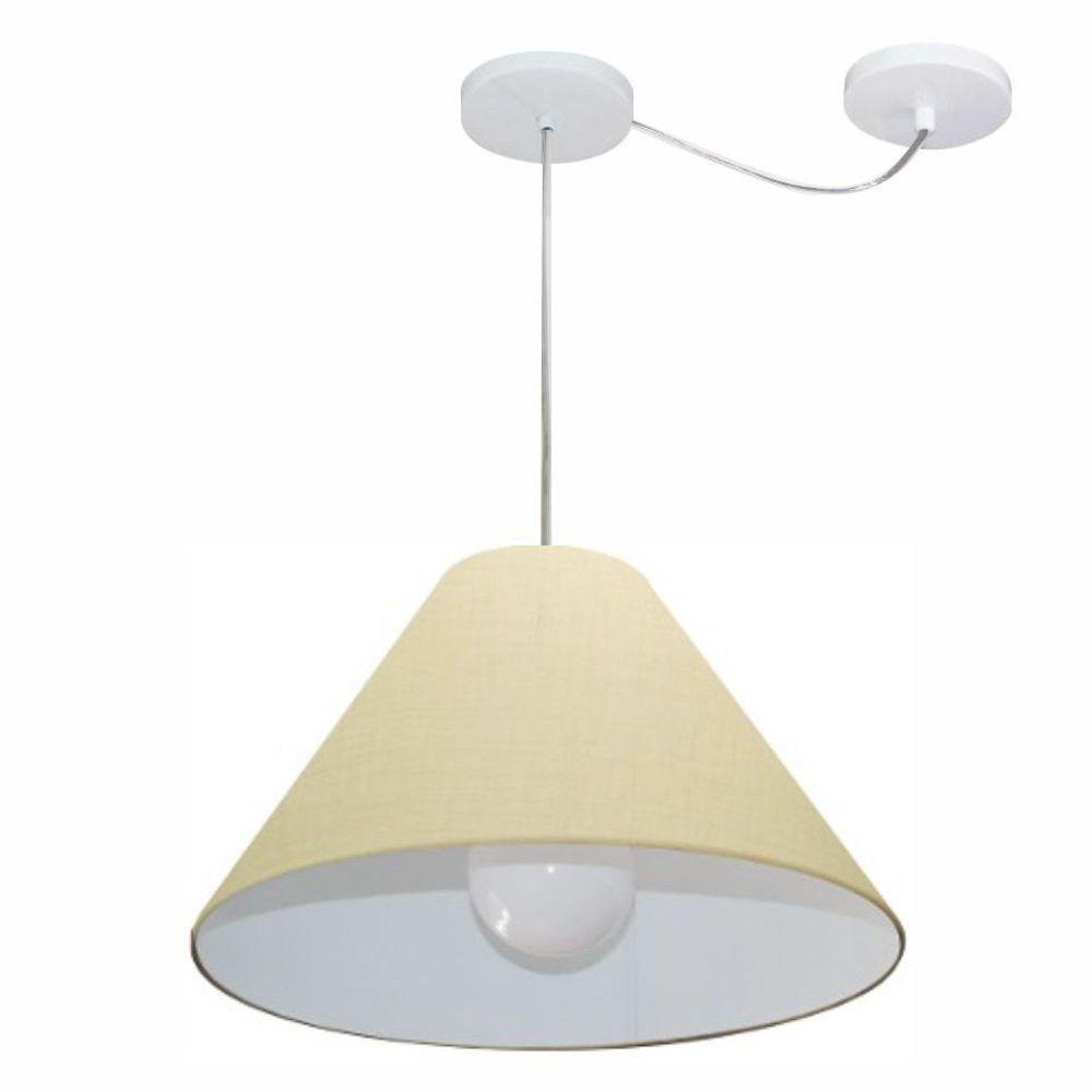 Lustre Pendente Cone Com Desvio De Centro Vivare Md-4272 Cúpula Em Tecido 15x40cm - Bivolt Algodão-crú 127/220v - 1
