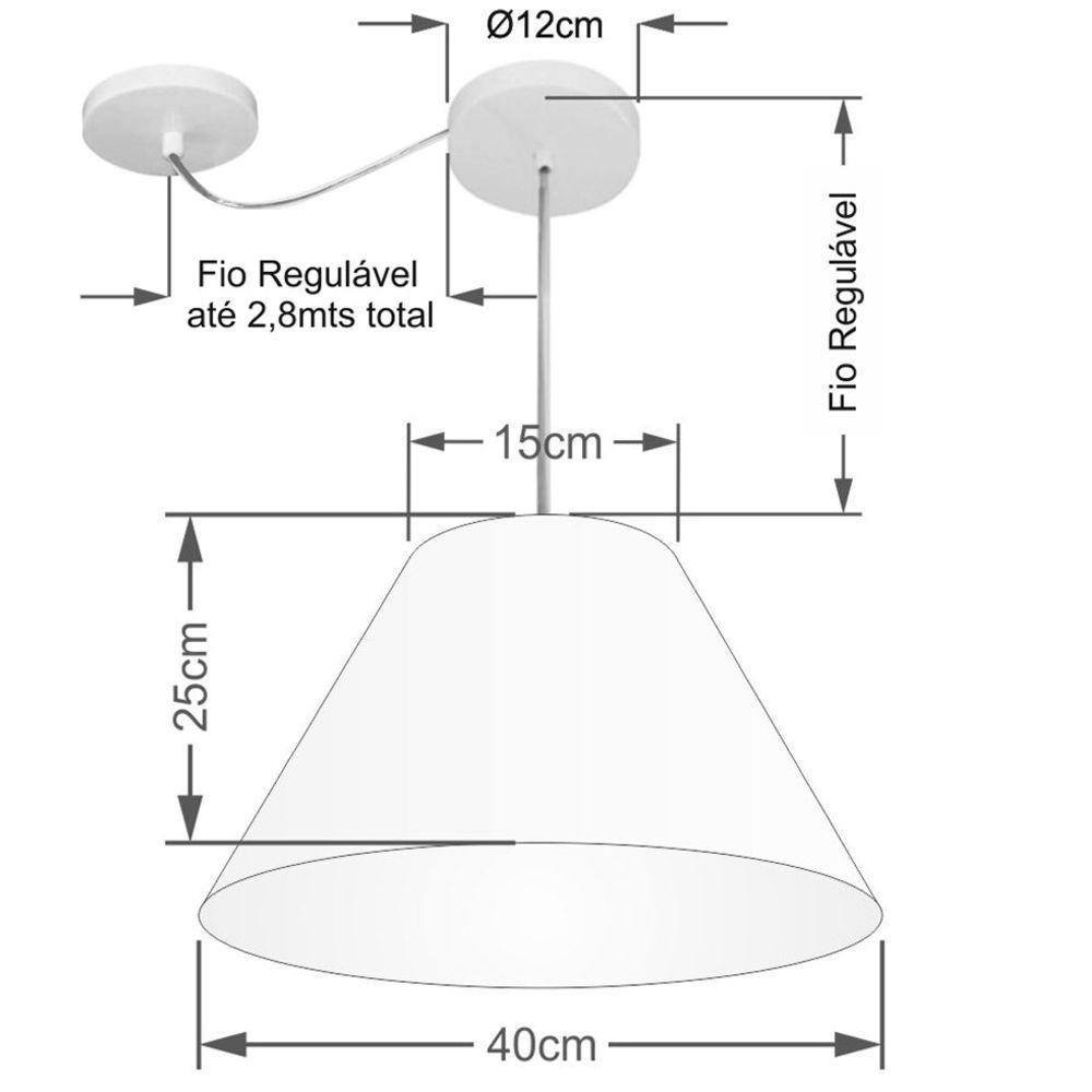 Lustre Pendente Cone Com Desvio De Centro Vivare Md-4272 Cúpula Em Tecido 15x40cm - Bivolt Algodão-crú 127/220v - 2