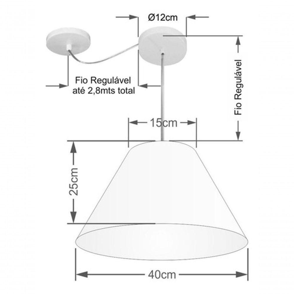 Lustre Pendente Cone Com Desvio De Centro Vivare Md-4272 Cúpula Em Tecido 15x40cm - Bivolt Algodão-crú 127/220v - 4