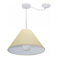 Lustre Pendente Cone Com Desvio De Centro Vivare Md-4272 Cúpula Em Tecido 15x40cm - Bivolt Algodão-crú 127/220v - 3