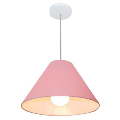 Lustre Pendente Cone Md-4078 Cúpula Em Tecido 25/40x15cm Rosa Bebê - Bivolt