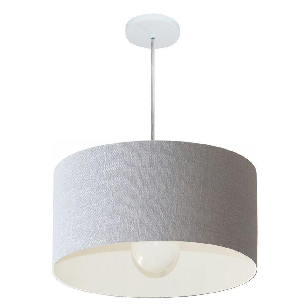 Lustre Pendente Cilíndrico Vivare Md-4203 Cúpula Em Tecido 45x21cm - Bivolt Rustico-cinza 127/220v - 1