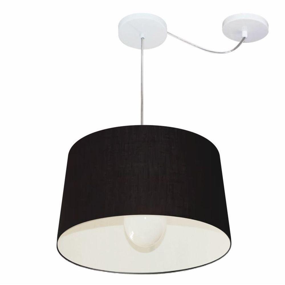 Lustre Pendente Cone Com Desvio De Centro Vivare Md-4275 Cúpula Em Tecido 40x45cm - Bivolt Preto 127/220v - 1