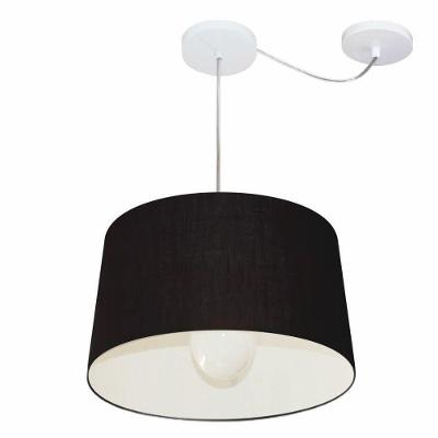 Lustre Pendente Cone Com Desvio De Centro Vivare Md-4275 Cúpula Em Tecido 40x45cm - Bivolt Preto 127/220v
