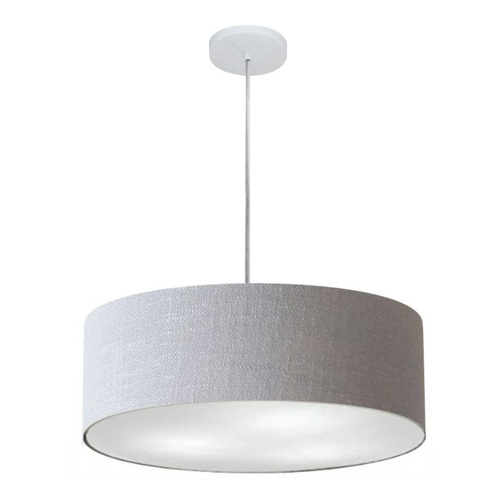 Lustre Pendente Cilíndrico Vivare Md-4254 Cúpula Em Tecido 45x15cm - Bivolt Rustico-cinza 127/220v - 1