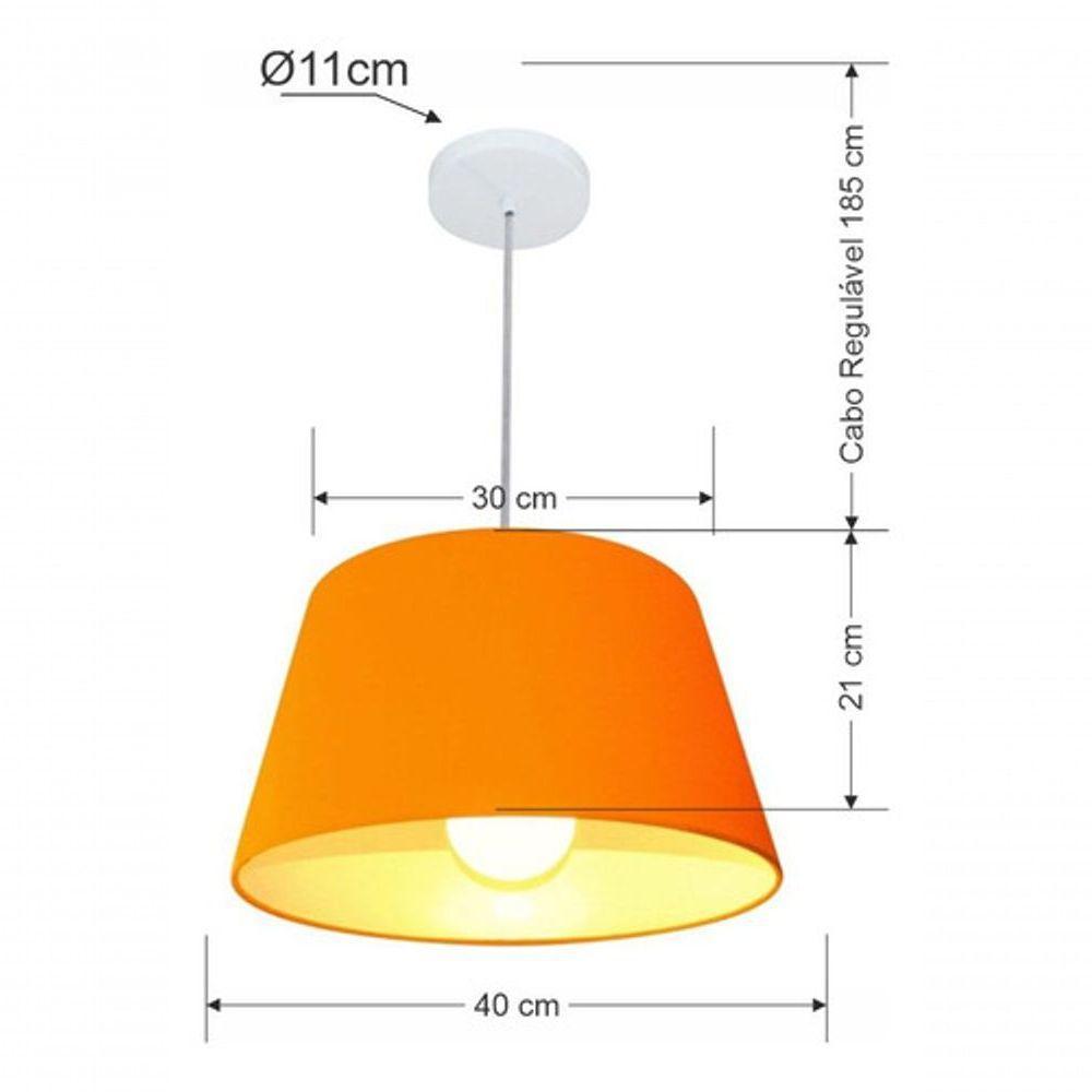Lustre Pendente Cone Vivare Md-4039 Cúpula Em Tecido 21/40x30cm - Bivolt Laranja 127/220v - 5