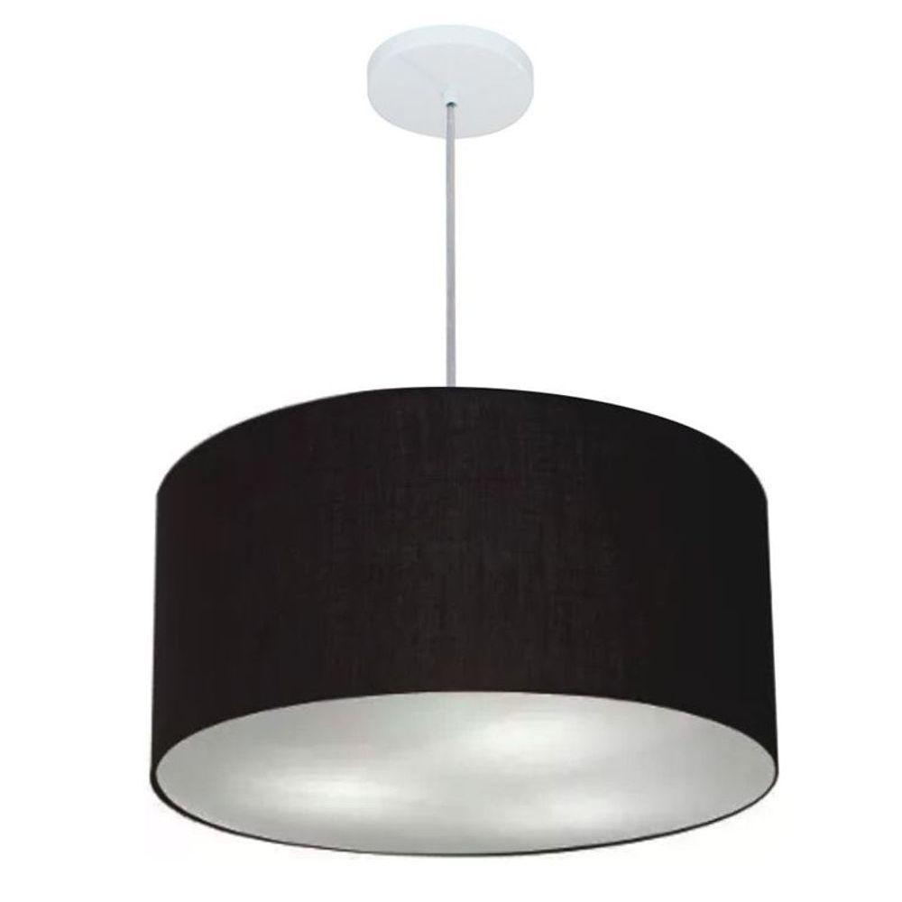 Lustre Pendente Cilíndrico Vivare Md-4242 Cúpula Em Tecido 45x25cm - Bivolt Canopla-preta 127/220v - 1