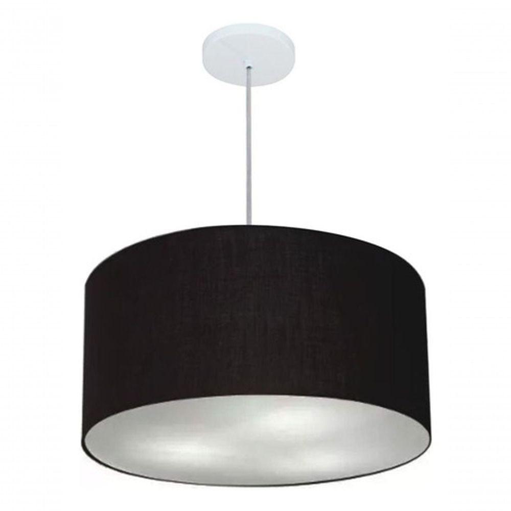 Lustre Pendente Cilíndrico Vivare Md-4242 Cúpula Em Tecido 45x25cm - Bivolt Canopla-preta 127/220v - 4
