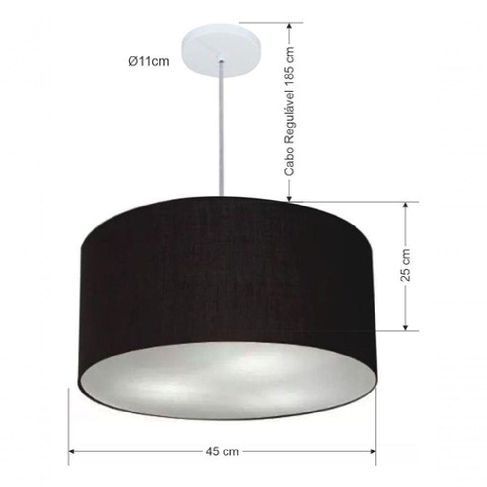 Lustre Pendente Cilíndrico Vivare Md-4242 Cúpula Em Tecido 45x25cm - Bivolt Canopla-preta 127/220v - 5