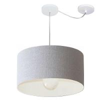 Lustre Pendente Cilíndrico Com Desvio Md-4228 Cúpula Em Tecido 45x25cm Rustico Cinza - Bivolt - 1