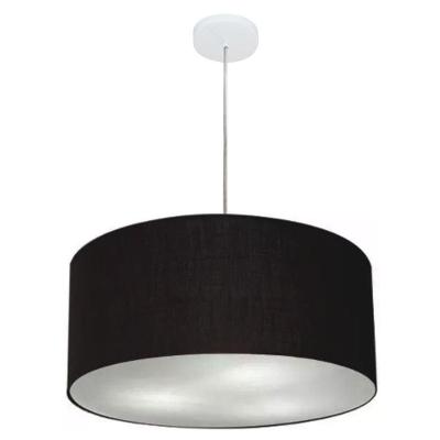 Lustre Pendente Cilíndrico Vivare Md-4320 Cúpula Em Tecido 50x25cm - Bivolt Preto 127/220v