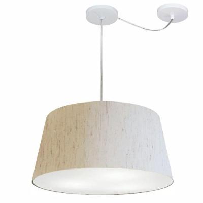 Lustre Pendente Cone Com Desvio De Centro Vivare Md-4282 Cúpula Em Tecido 40x50cm - Bivolt Linho Bege 127/220v