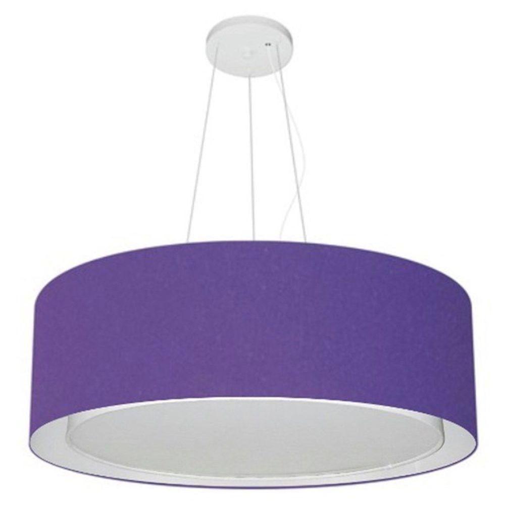 Lustre Pendente Cilíndrico Duplo Vivare Md-4126 Cúpula Em Tecido 80x30cm - Bivolt Roxo 127/220v - 1