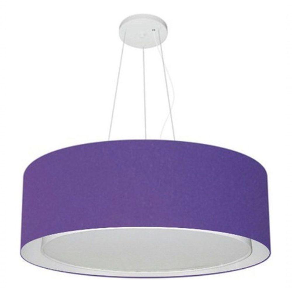 Lustre Pendente Cilíndrico Duplo Vivare Md-4126 Cúpula Em Tecido 80x30cm - Bivolt Roxo 127/220v - 3