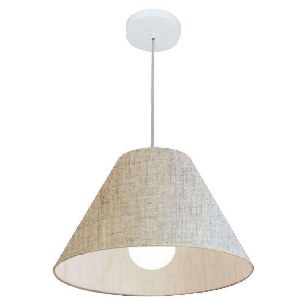 Lustre Pendente Cone Md-4078 Cúpula Em Tecido 25/40x15cm Rustico Bege - Bivolt - 1