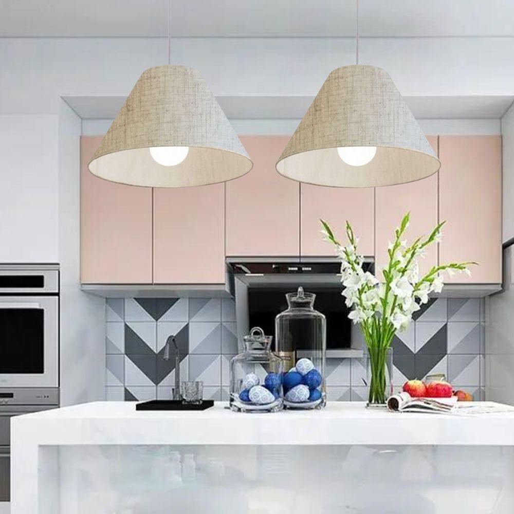 Lustre Pendente Cone Md-4078 Cúpula Em Tecido 25/40x15cm Rustico Bege - Bivolt - 2