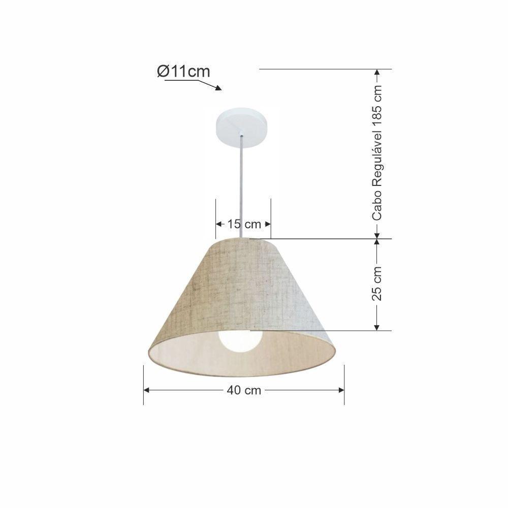 Lustre Pendente Cone Md-4078 Cúpula Em Tecido 25/40x15cm Rustico Bege - Bivolt - 3