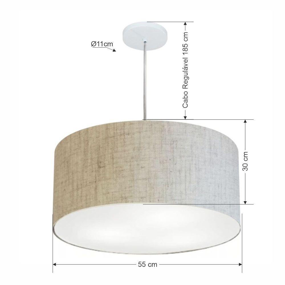 Lustre Pendente Cilíndrico Vivare Md-4215 Cúpula Em Tecido 55x30cm - Bivolt Rustico-bege 127/220v - 2