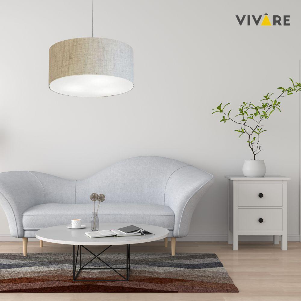 Lustre Pendente Cilíndrico Vivare Md-4215 Cúpula Em Tecido 55x30cm - Bivolt Rustico-bege 127/220v - 3