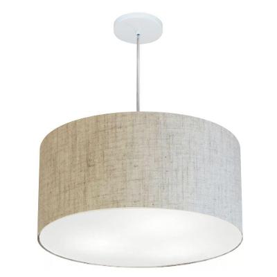 Lustre Pendente Cilíndrico Vivare Md-4215 Cúpula Em Tecido 55x30cm - Bivolt Rustico-bege 127/220v
