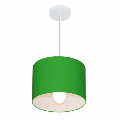 Lustre Pendente Cilíndrico Md-4054 Cúpula Em Tecido 30x21cm Verde Folha - Bivolt