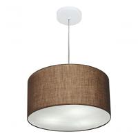 Lustre Pendente Cilíndrico Vivare Md-4244 Cúpula Em Tecido 40x25cm - Bivolt Café 127/220v - 3