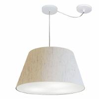 Lustre Pendente Cone Com Desvio De Centro Vivare Md-4283 Cúpula Em Tecido 35x50cm - Bivolt Linho Bege 127/220v - 1