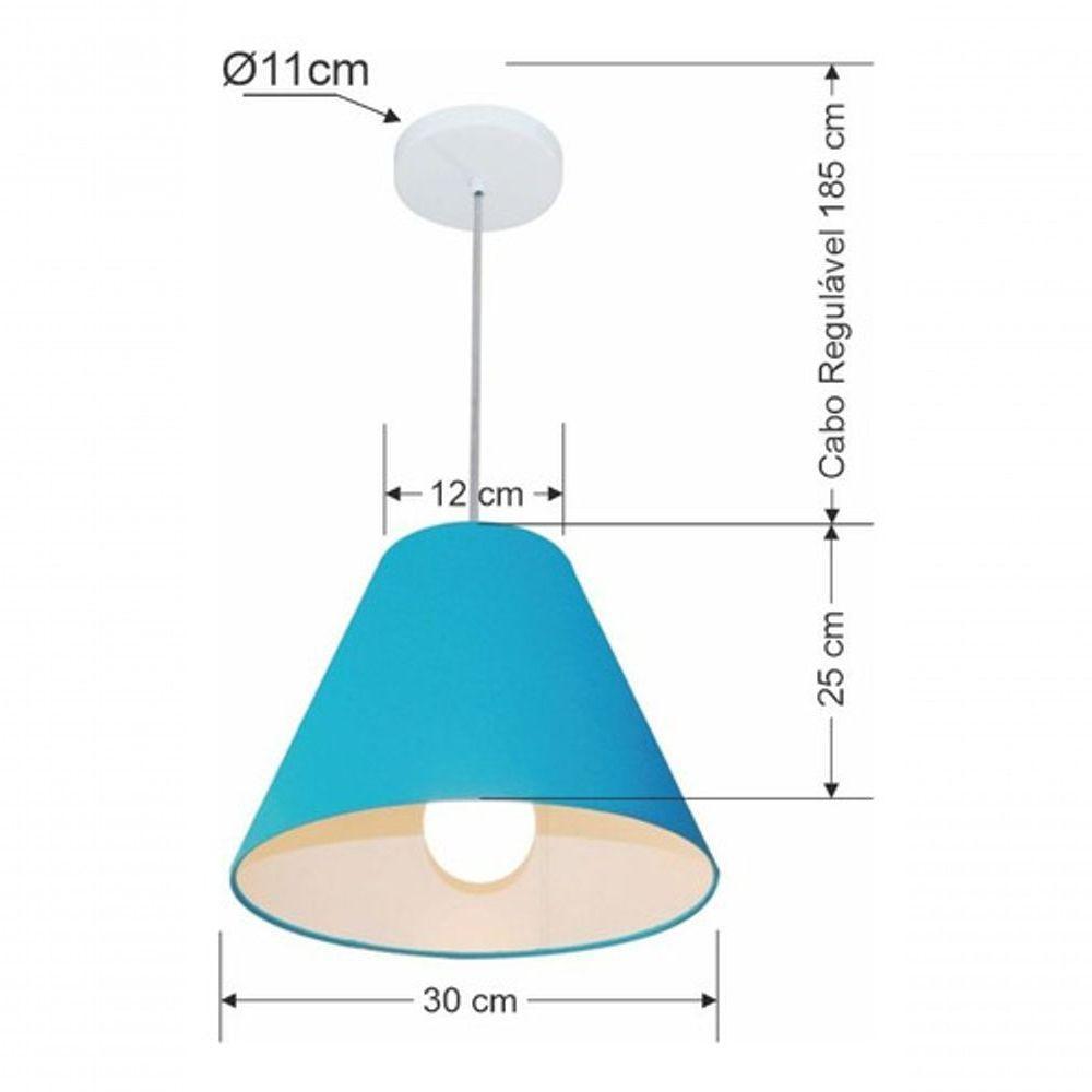Lustre Pendente Cone Vivare Md-4028 Cúpula Em Tecido 25/30x12cm - Bivolt Azul-turquesa 127/220v - 2