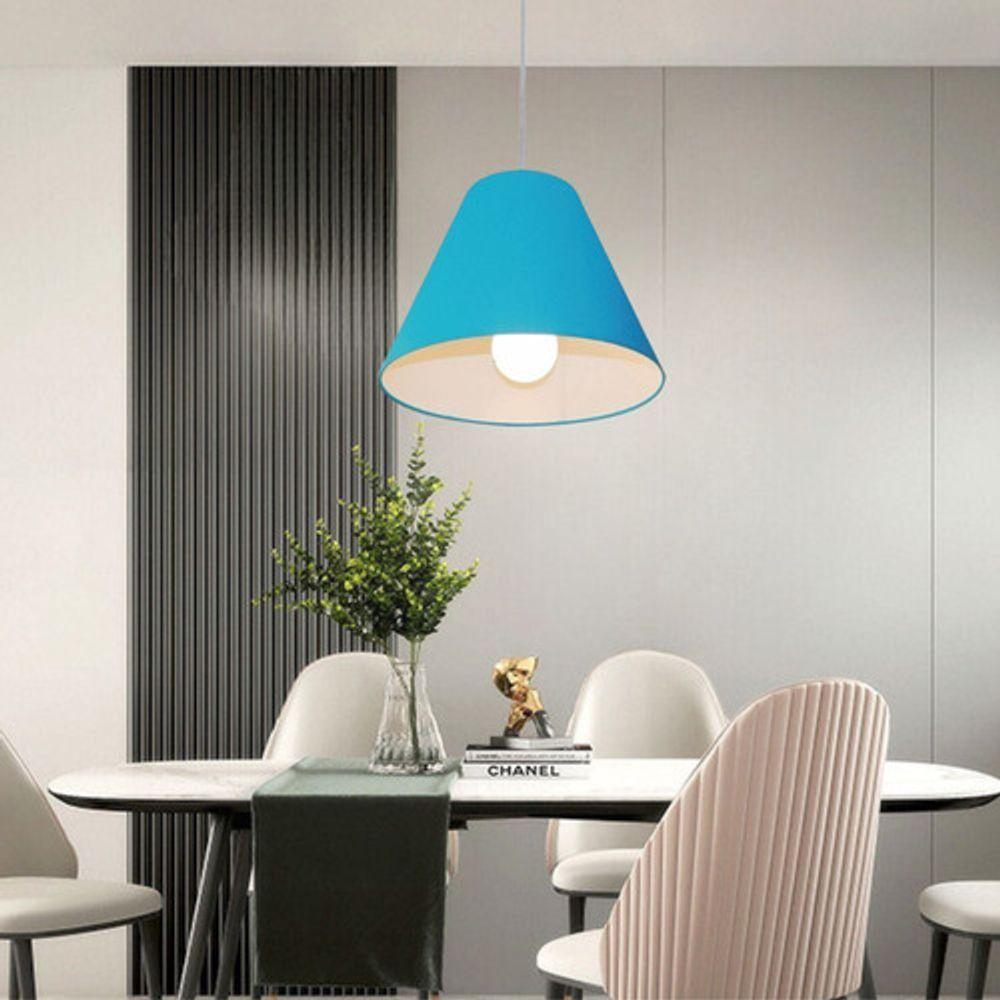 Lustre Pendente Cone Vivare Md-4028 Cúpula Em Tecido 25/30x12cm - Bivolt Azul-turquesa 127/220v - 3
