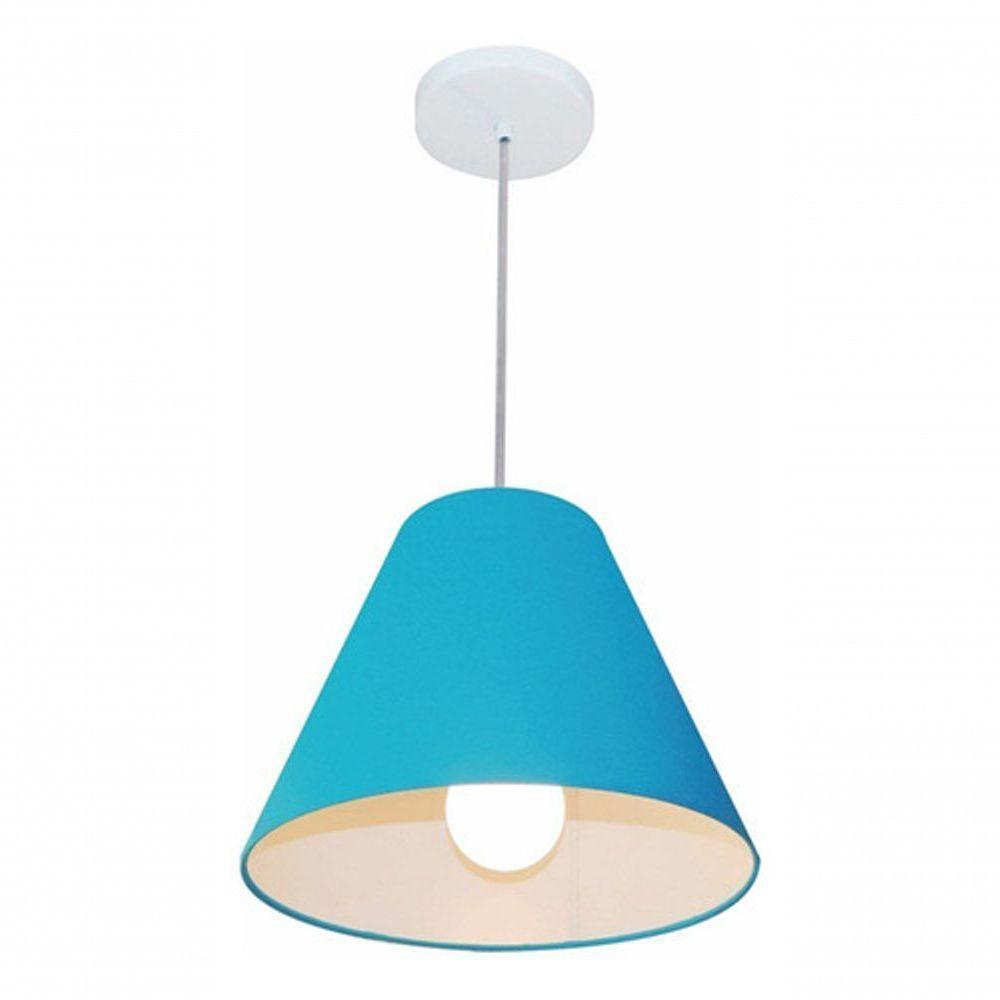 Lustre Pendente Cone Vivare Md-4028 Cúpula Em Tecido 25/30x12cm - Bivolt Azul-turquesa 127/220v - 6
