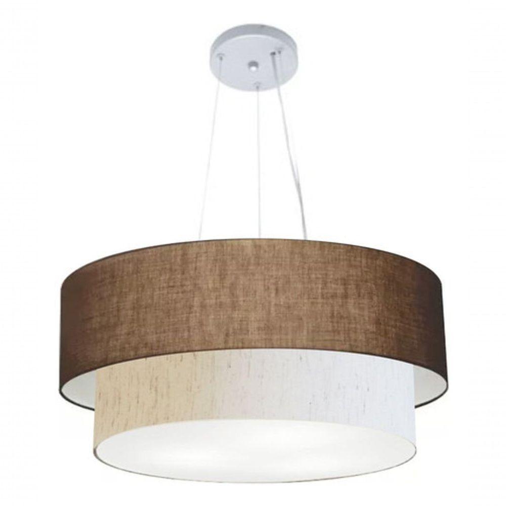 Lustre Pendente Duplo Cilíndrico Vivare Md-4073 Cúpula Em Tecido 80x60cm - Bivolt Café-linho-bege 127/220v - 3