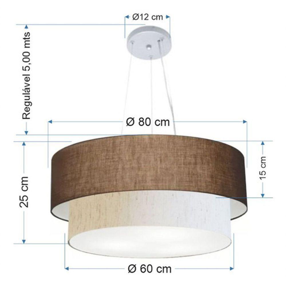 Lustre Pendente Duplo Cilíndrico Vivare Md-4073 Cúpula Em Tecido 80x60cm - Bivolt Café-linho-bege 127/220v - 4
