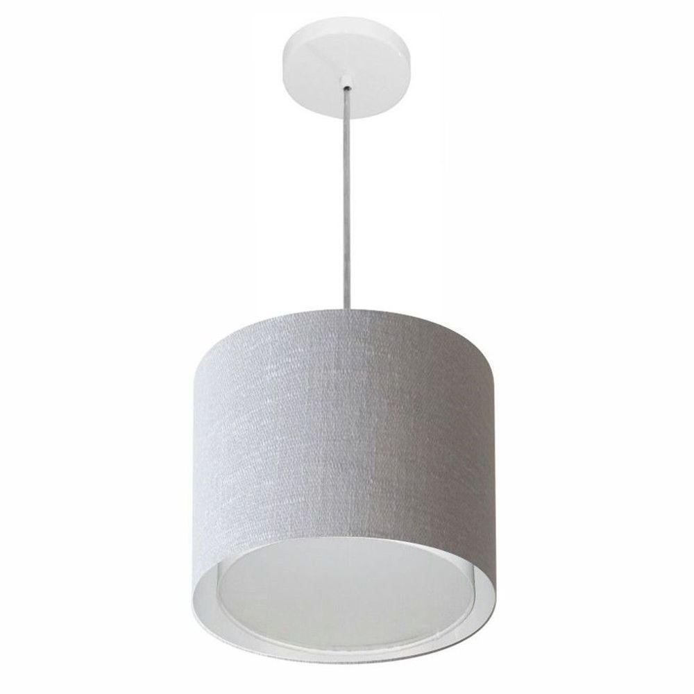 Lustre Pendente Cilíndrico Duplo Vivare Md-4284 Cúpula Em Tecido 30x30cm - Bivolt Rustico-cinza 127/220v - 1