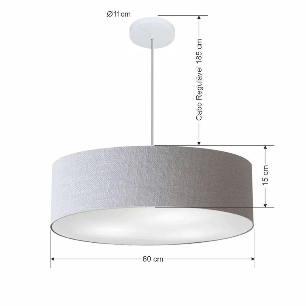 Lustre Pendente Cilíndrico Vivare Md-4221 Cúpula Em Tecido 60x15cm - Bivolt Rustico-cinza 127/220v - 2