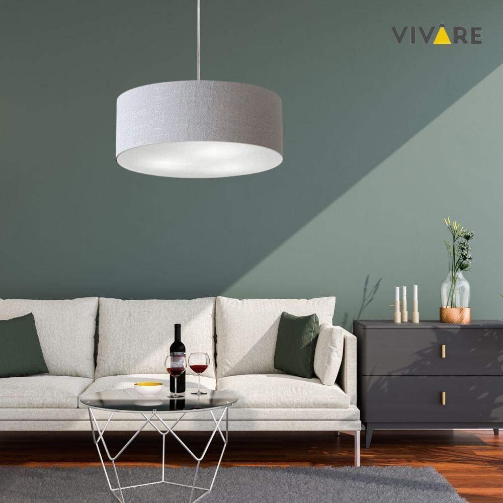 Lustre Pendente Cilíndrico Vivare Md-4221 Cúpula Em Tecido 60x15cm - Bivolt Rustico-cinza 127/220v - 3