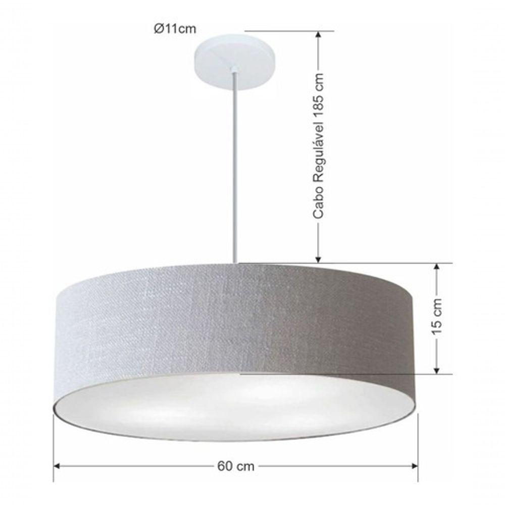 Lustre Pendente Cilíndrico Vivare Md-4221 Cúpula Em Tecido 60x15cm - Bivolt Rustico-cinza 127/220v - 5