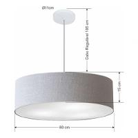 Lustre Pendente Cilíndrico Vivare Md-4221 Cúpula Em Tecido 60x15cm - Bivolt Rustico-cinza 127/220v - 5