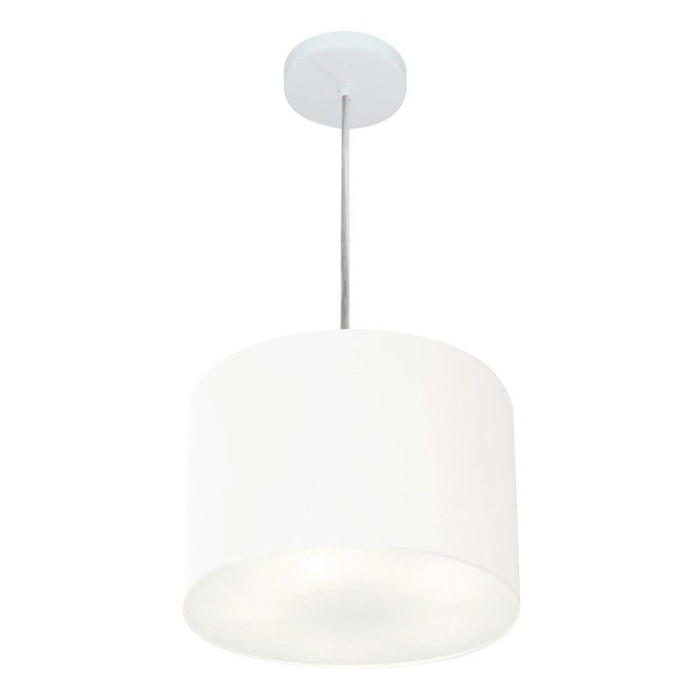 Lustre Pendente Cilíndrico Vivare Md-4210 Cúpula Em Tecido 30x25cm - Bivolt Branco 127/220v - 1