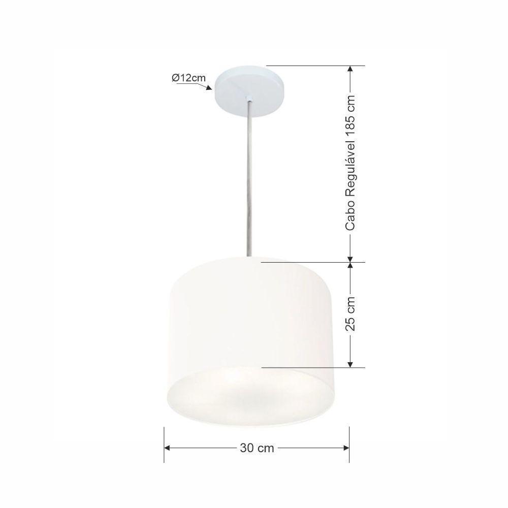 Lustre Pendente Cilíndrico Vivare Md-4210 Cúpula Em Tecido 30x25cm - Bivolt Branco 127/220v - 2