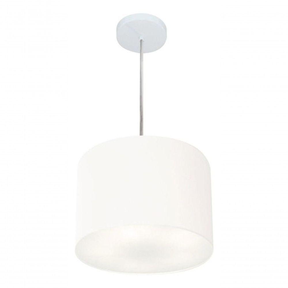 Lustre Pendente Cilíndrico Vivare Md-4210 Cúpula Em Tecido 30x25cm - Bivolt Branco 127/220v - 3