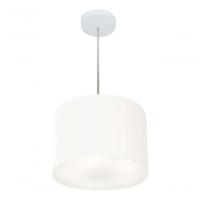 Lustre Pendente Cilíndrico Vivare Md-4210 Cúpula Em Tecido 30x25cm - Bivolt Branco 127/220v - 3