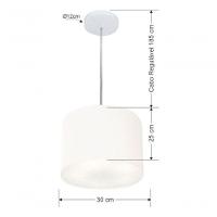 Lustre Pendente Cilíndrico Vivare Md-4210 Cúpula Em Tecido 30x25cm - Bivolt Branco 127/220v - 4