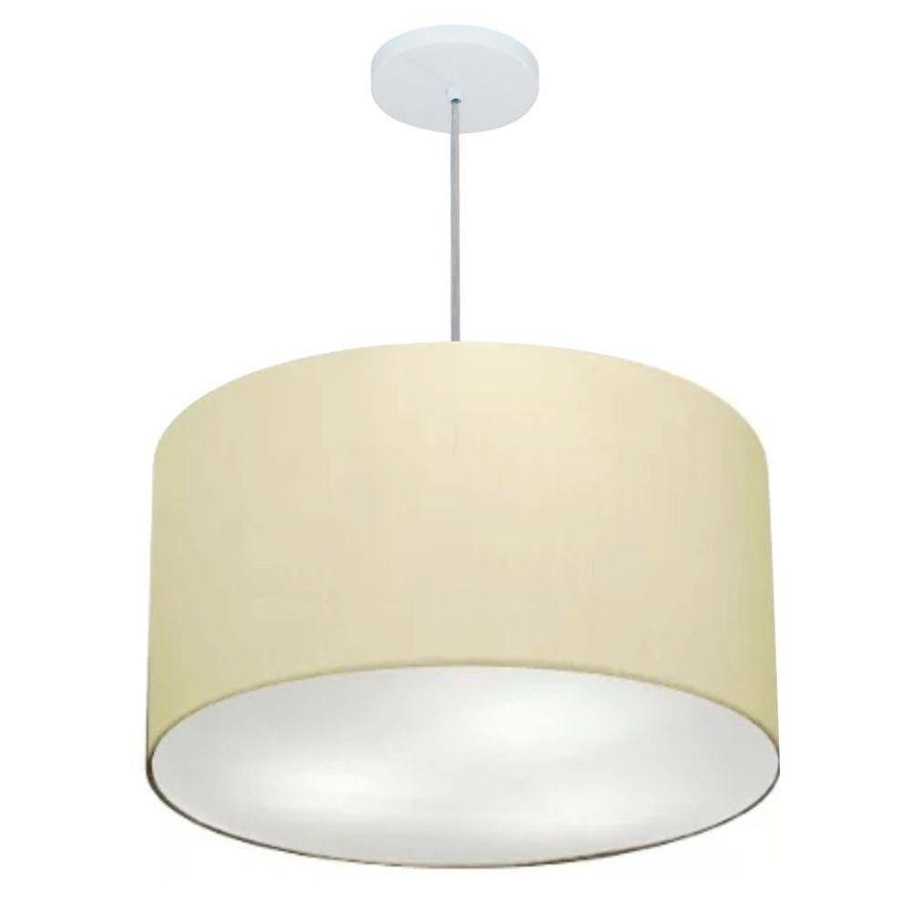 Lustre Pendente Cilíndrico Vivare Md-4257 Cúpula Em Tecido 45x30cm - Bivolt Algodão-crú 127/220v - 1