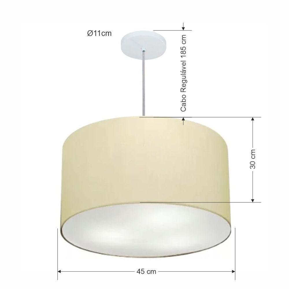 Lustre Pendente Cilíndrico Vivare Md-4257 Cúpula Em Tecido 45x30cm - Bivolt Algodão-crú 127/220v - 2