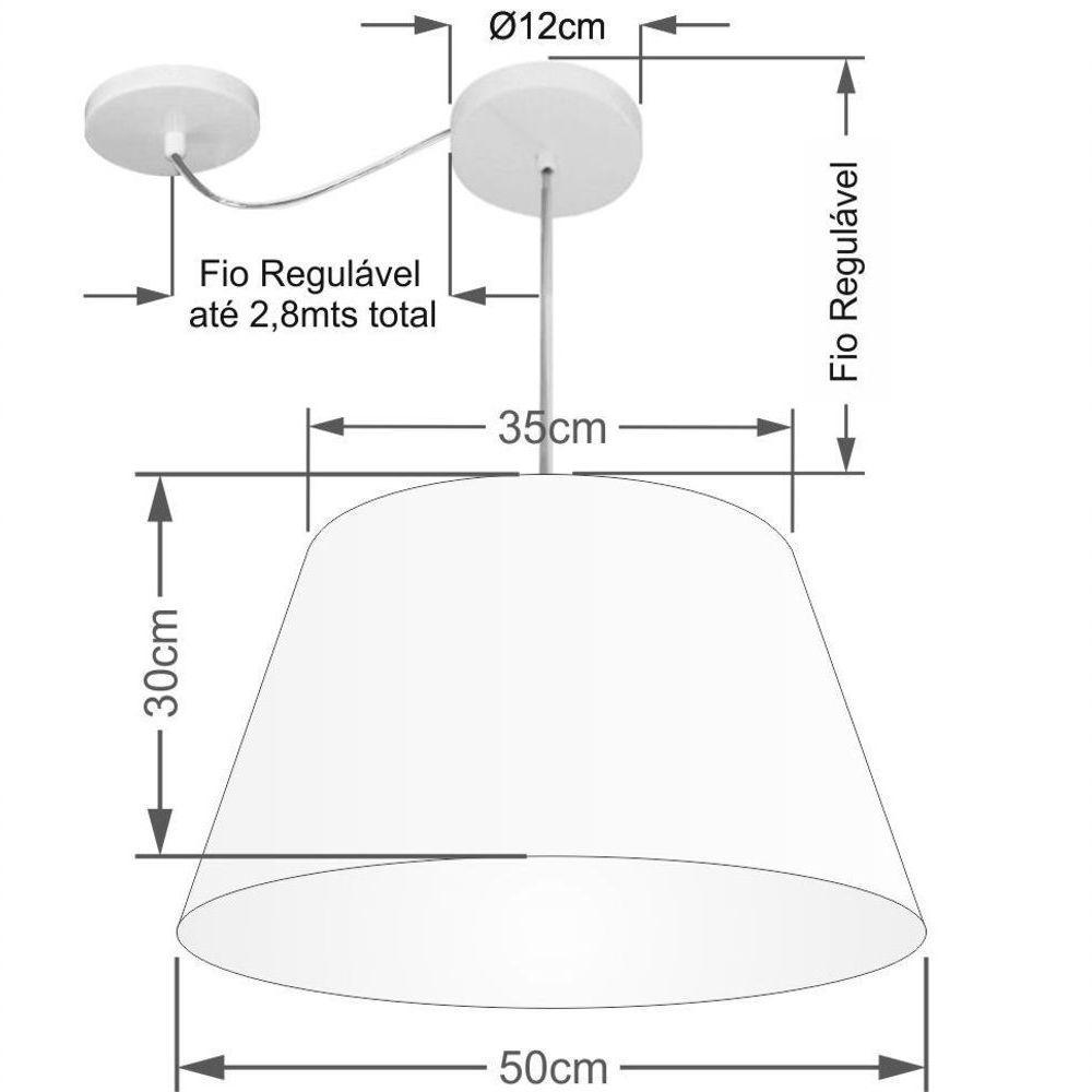 Lustre Pendente Cone Com Desvio De Centro Vivare Md-4283 Cúpula Em Tecido 35x50cm - Bivolt Preto 127/220v - 2