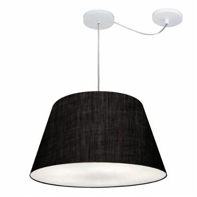 Lustre Pendente Cone Com Desvio De Centro Vivare Md-4283 Cúpula Em Tecido 35x50cm - Bivolt Preto 127/220v